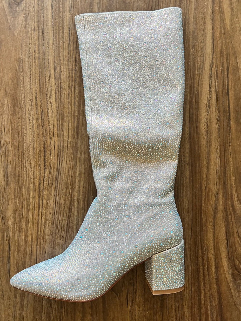 NWT Sparkly Rhinestone Glitter Silver Boots Women (Size 9.5M) Block Heel Pointy - Picture 4 of 16